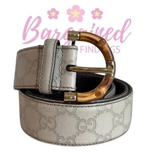 Authentic Gucci Cream Guccissima Bamboo Buckle Leather Belt 90/36